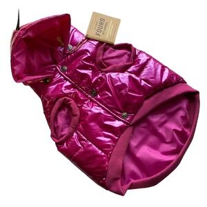 Found My Animal Dog Puffer Coat Raspberry Size Medium Shiny Hooded Pet Jacket